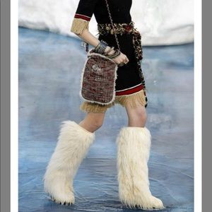 Chanel runway limited edition off white fur boots